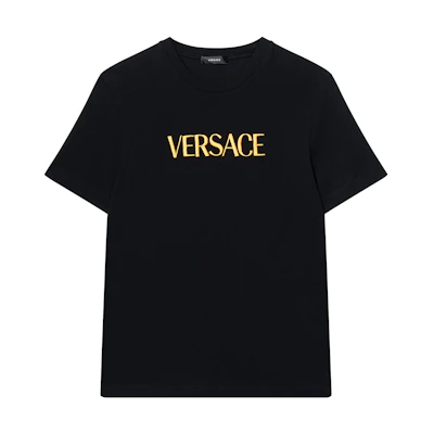VERSACE SS24 Logo Embroidered Crew Neck T-Shirt Black 1011860-A230901-2B150