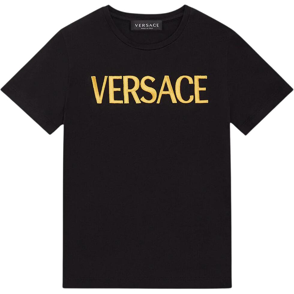 Order VERSACE SS24  Logo Embroidered Crew Neck T-Shirt Black 1011860-A230901-2B150