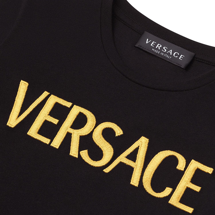 Details for VERSACE SS24  Logo Embroidered Crew Neck T-Shirt Black 1011860-A230901-2B150