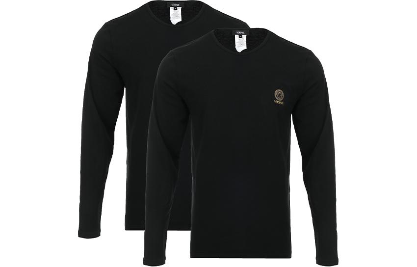 Order ヴェルサーチ SS24 ロゴプリント 長袖 Tシャツ 2枚セット ブラック AU10197-1A1001-1A1008