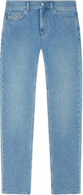 VERSACE SS24 Slim Fit Logo Patch Straight Jeans - Blue 1011693-1A11913-1D380 Order VERSACE SS24 Slim Fit Logo Patch Straight Jeans - Blue 1011693-1A11913-1D380