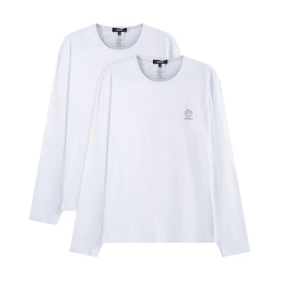 VERSACE SS24 Slim Fit Logo Print Long Sleeve Crewneck T-Shirt 2-Pack White AU10197-1A10011-A1001