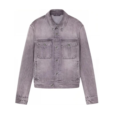 VERSACE SS24 Washed Denim Jacket with Point Collar in Light Grey. 1015847-1A11349-1D280