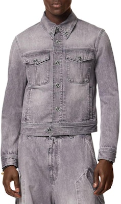 VERSACE SS24 Washed Denim Jacket with Point Collar in Light Grey. 1015847-1A11349-1D280 Shop VERSACE SS24 Washed Denim Jacket with Point Collar in Light Grey. 1015847-1A11349-1D280
