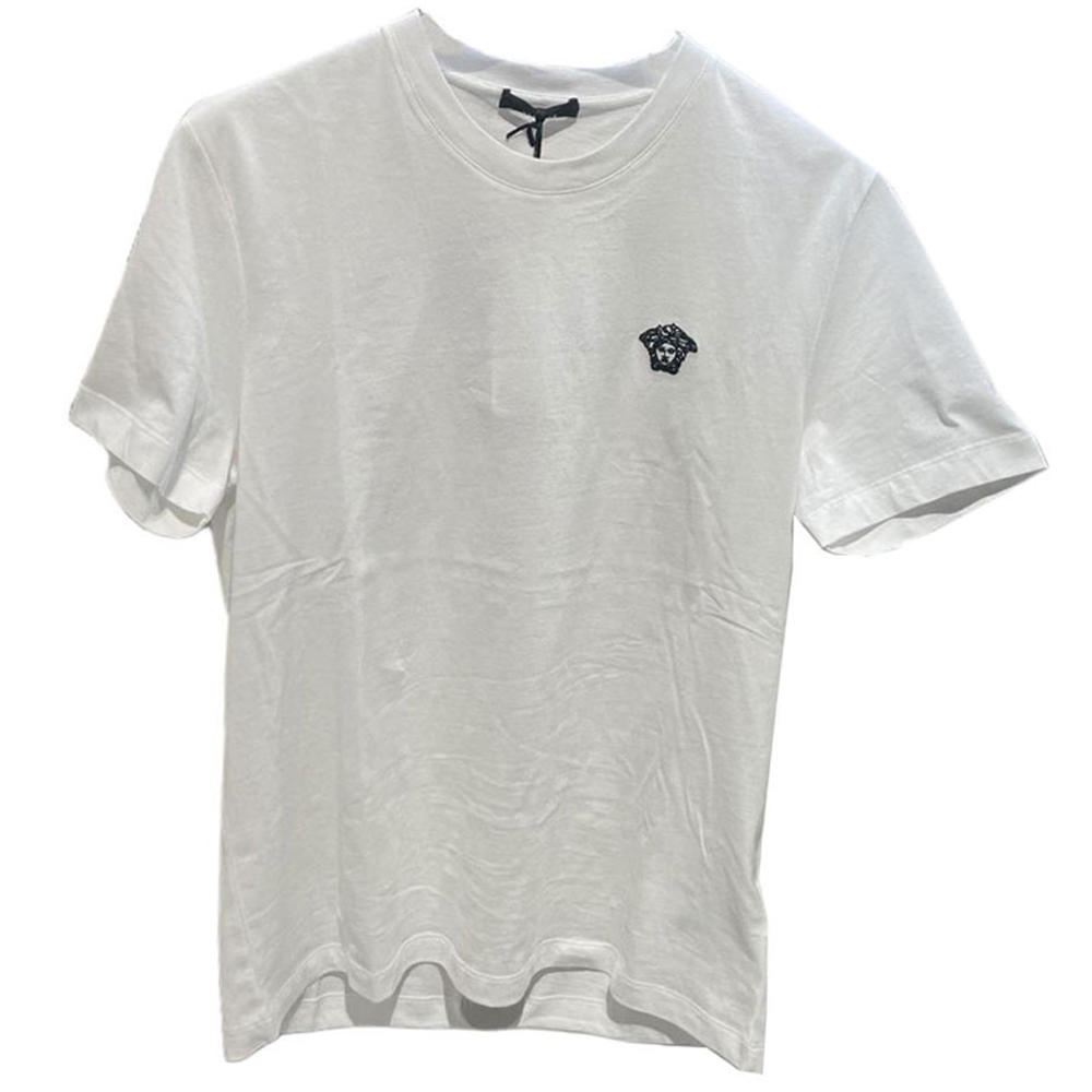 VERSACE SS24  White Crewneck Logo Patch Short Sleeve T-Shirt. A89500S-A230901-2W020