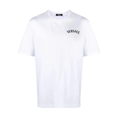 VERSACE SS24 White Logo Embroidered Crewneck Casual T-Shirt 1013302-1A09865-1W010