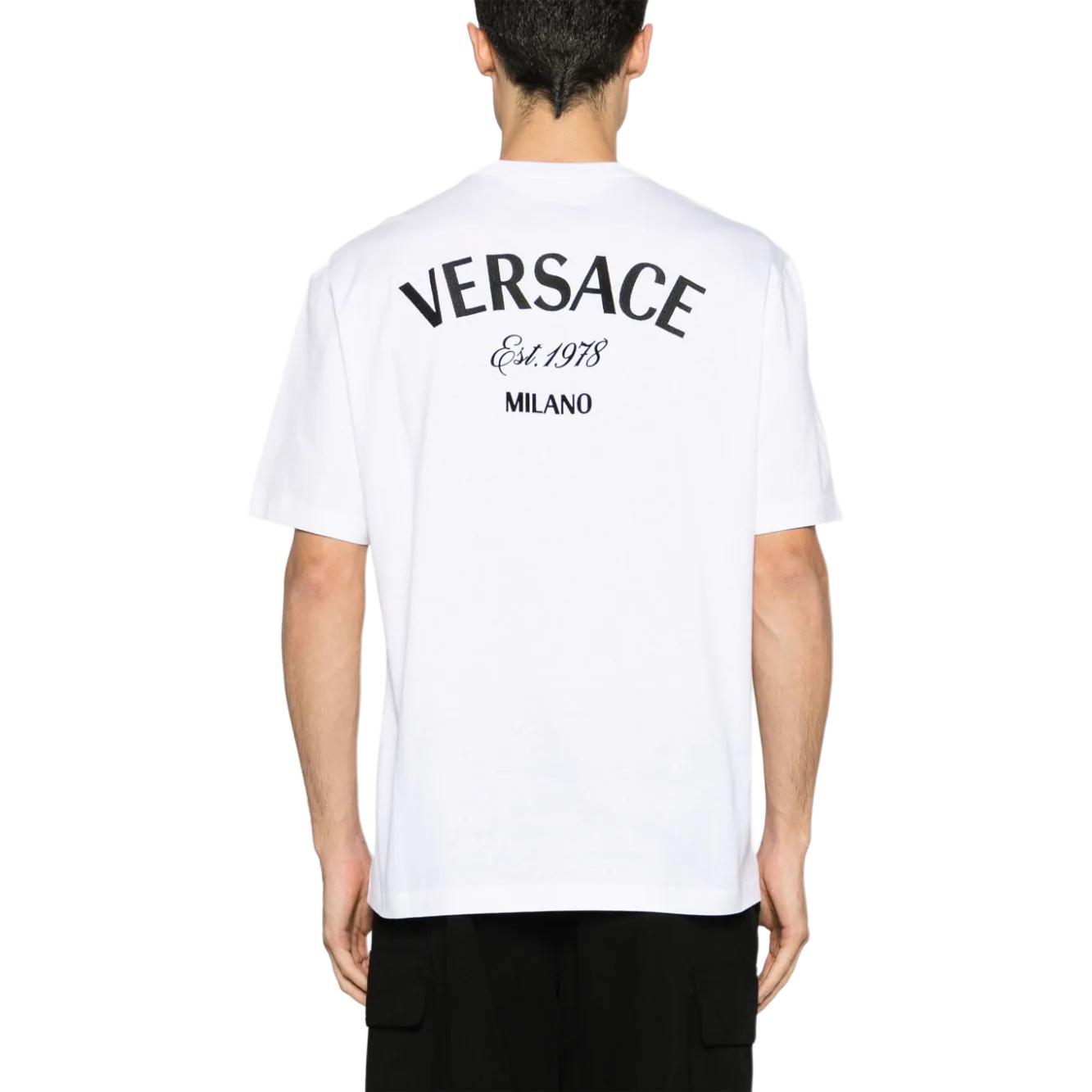 VERSACE SS24  White Logo Embroidered Crewneck Casual T-Shirt 1013302-1A09865-1W010 圖 4
