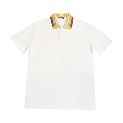 VERSACE SS24 White Logo Trim Short-Sleeve Polo Shirt. 1012260-1A08837-2W110