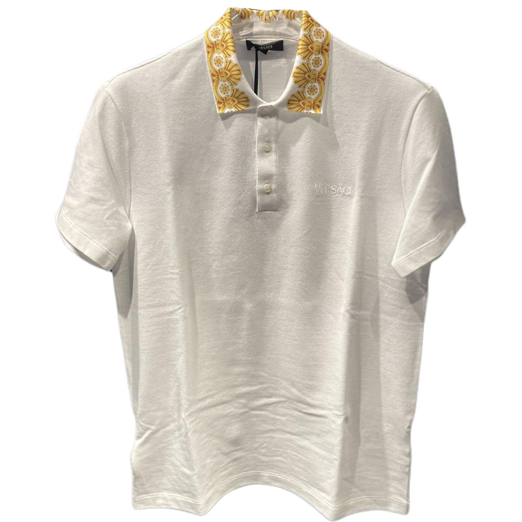 Order VERSACE SS24  White Polo Shirt with Embroidered Logo Print Design. 1012260-1A10242-2W110