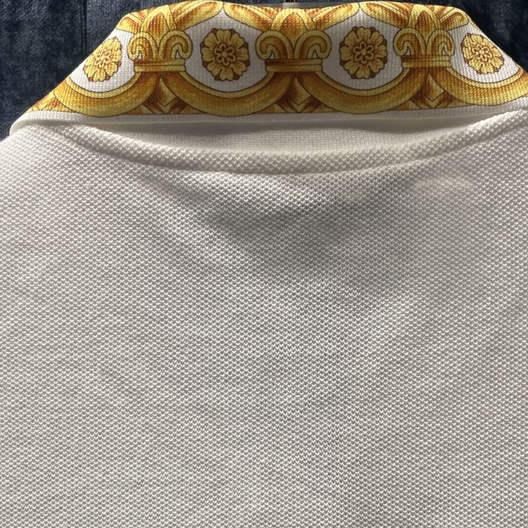 Shop VERSACE SS24  White Polo Shirt with Embroidered Logo Print Design. 1012260-1A10242-2W110