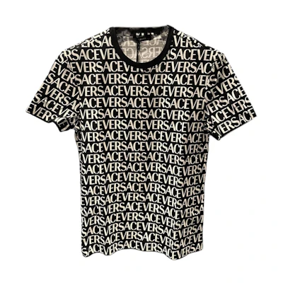 VERSACE SS24 All-over Logo Print Pullover T-Shirt Black 1015243-1A10783-5B040