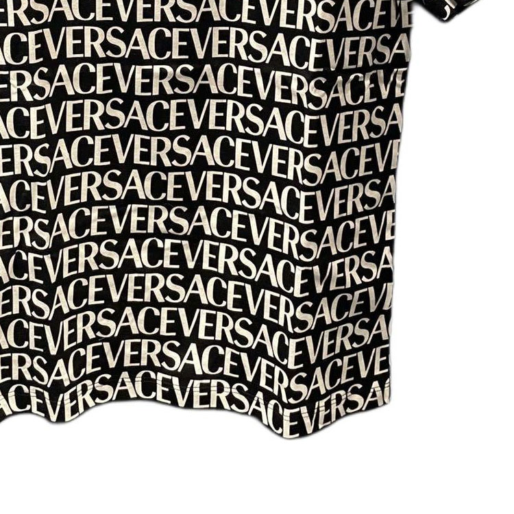Details for VERSACE SS24 All-over Logo Print Pullover T-Shirt Black 1015243-1A10783-5B040