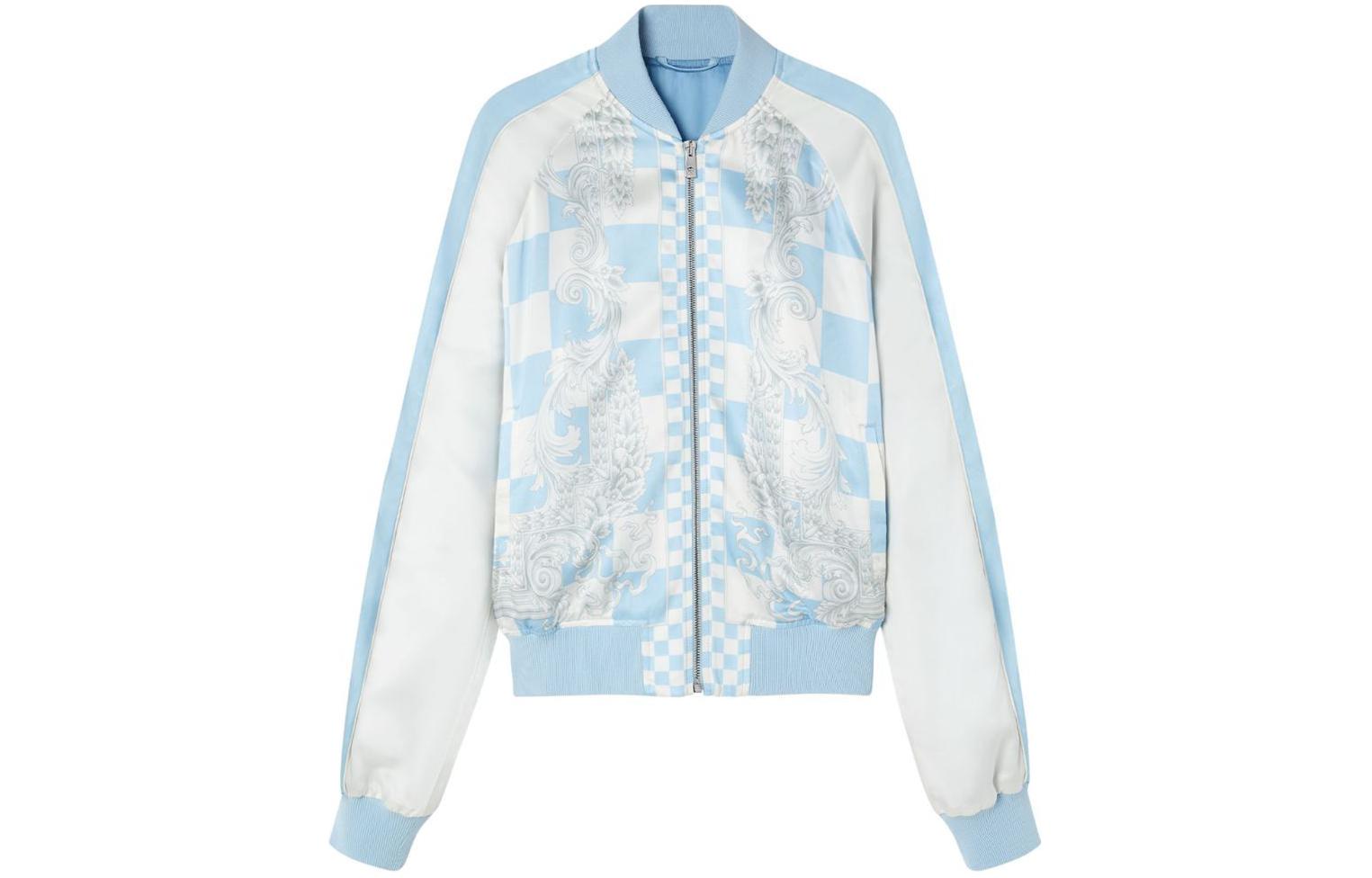 Versace SS24 Baroque Print Blue Long-Sleeve Bomber Jacket for Men 1014840-1A10505-5X500