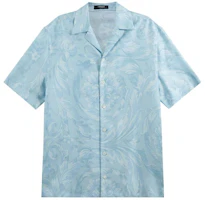 Versace SS24 Baroque Print Single-Breasted Hawaiian Shirt Sky Blue Mens 1003926-1A09582-5U940 Versace SS24 Baroque Print Single-Breasted Hawaiian Shirt Sky Blue Mens 1003926-1A09582-5U940