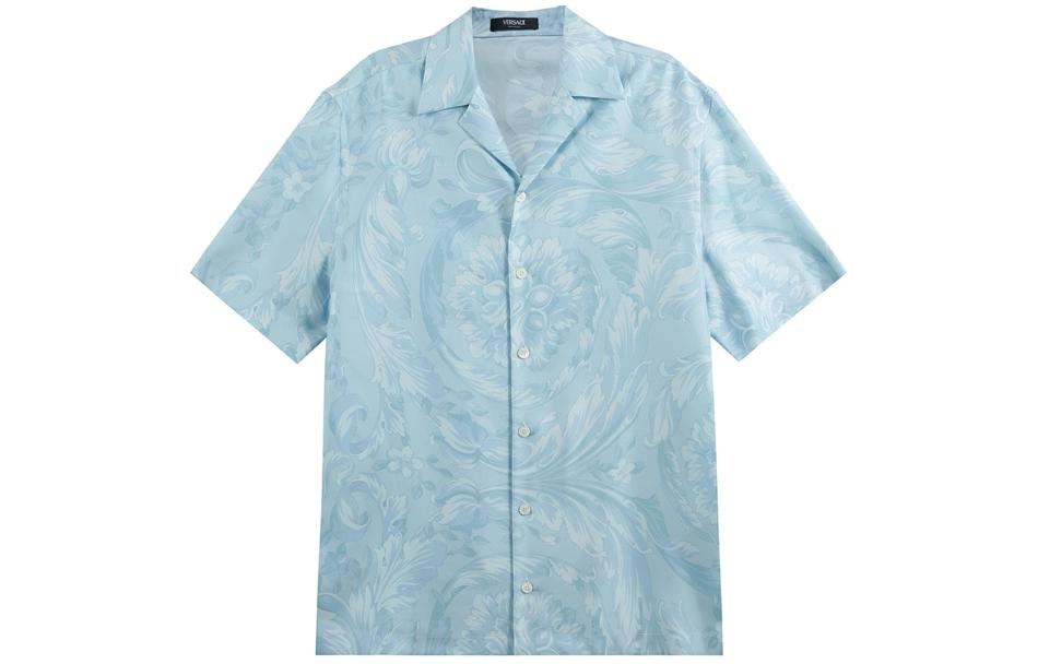 Order Versace SS24 巴洛克印花單排扣夏威夷襯衫 天藍 男款 1003926-1A09582-5U940