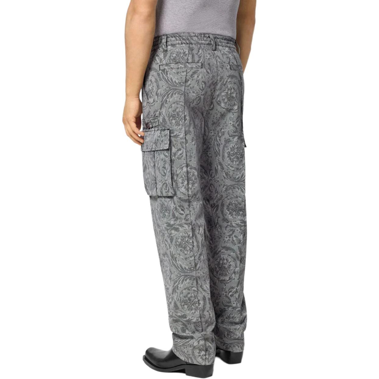 Shop VERSACE SS24 Baroque Print Straight-Leg Cargo Pants Men’s Grey 1016245-1A11379-2BO70