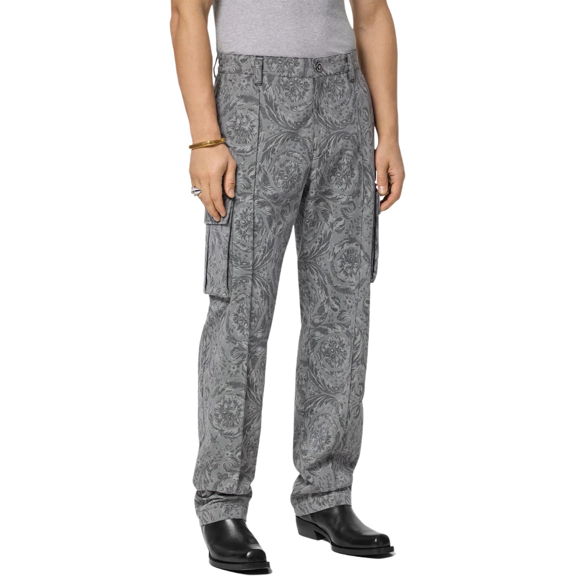Purchase VERSACE SS24 Baroque Print Straight-Leg Cargo Pants Men’s Grey 1016245-1A11379-2BO70