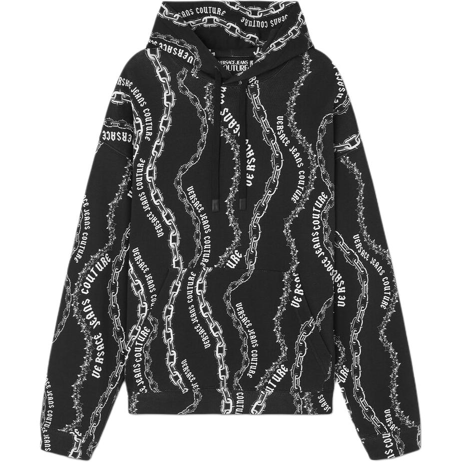 Versace SS24 Black Hoodie with Logo Print E77GAI3-L0EFS16-0E899