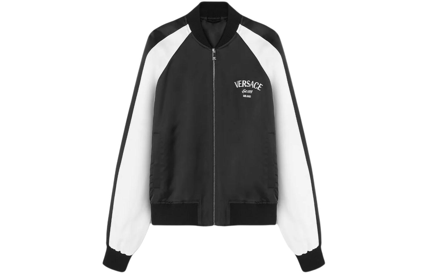 Versace SS24 Black Letter Logo Print Zip-Up Bomber Jacket 1014840-1A10504-1B000