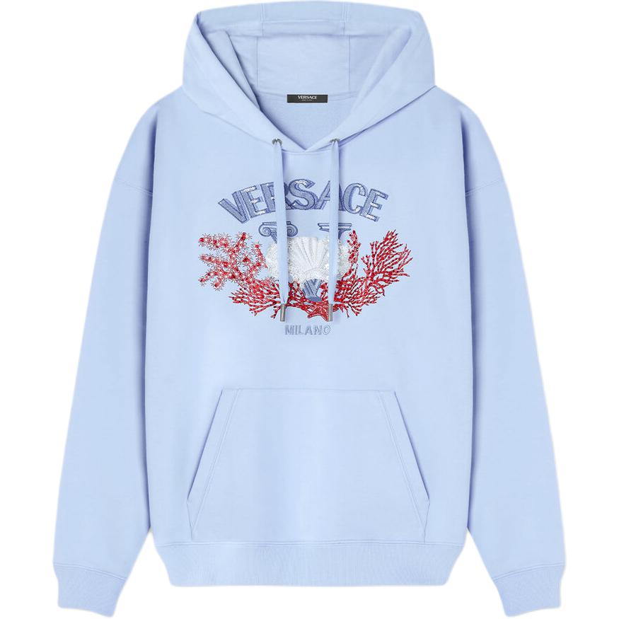 Versace SS24 Blue Hoodie with Logo Letter Embroidery 1013979-1A11374-1VD90