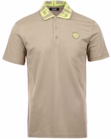 VERSACE SS24 Colorblock Logo Embroidered Casual Short Sleeve Polo Khaki Men. A89492-1A04867-2KF90 VERSACE SS24 Colorblock Logo Embroidered Casual Short Sleeve Polo Khaki Men. A89492-1A04867-2KF90