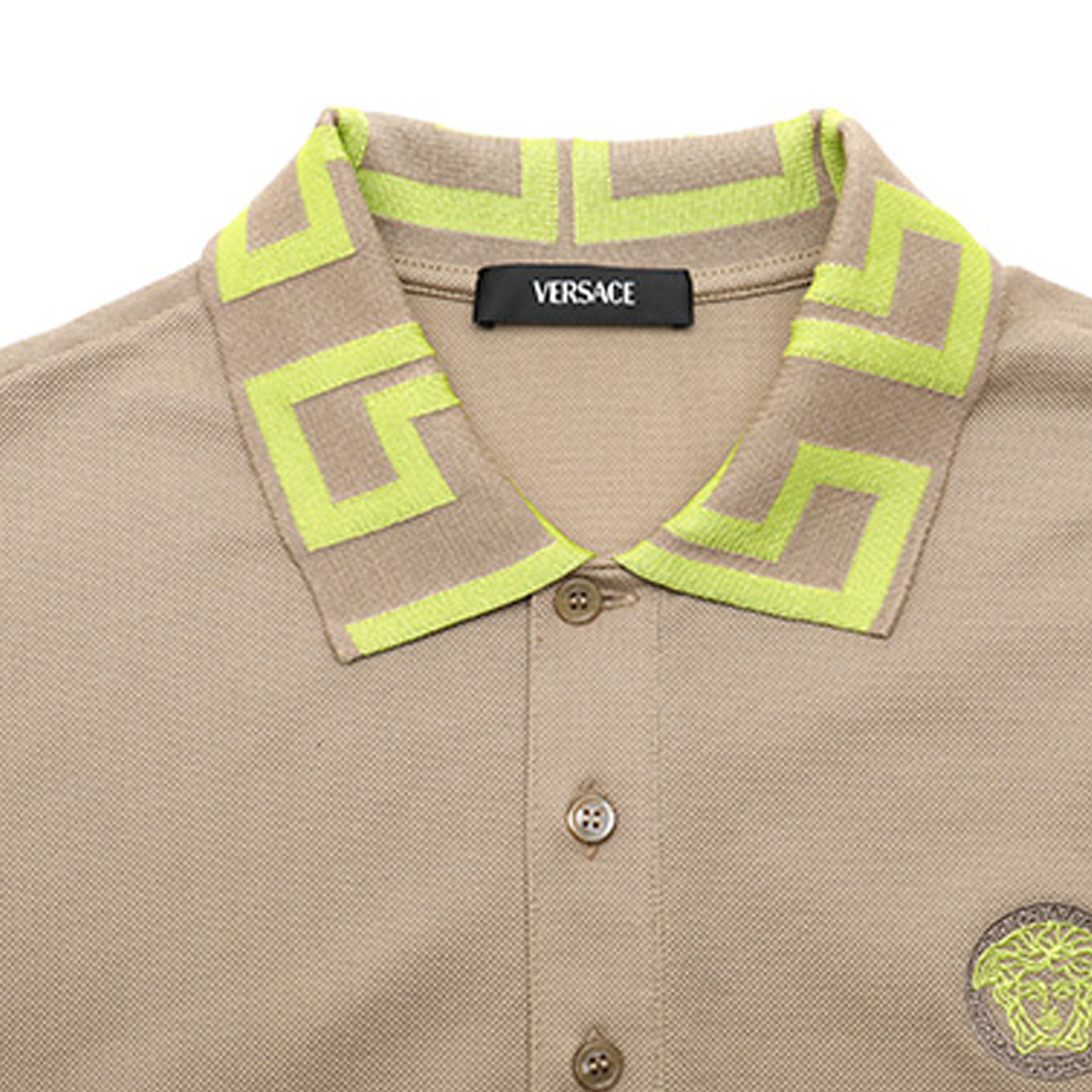 Purchase 范思哲 SS24 拼色刺绣标志休闲短袖男士卡其色POLO衫 A89492-1A04867-2KF90