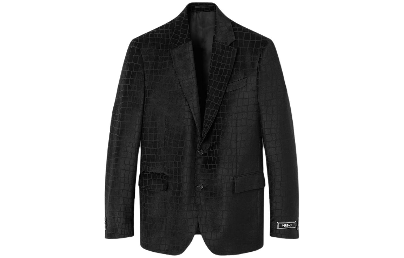 Versace SS24 Croc-Embossed Single-Breasted Blazer Jacket Obsidian Black 1012377-1A08922-1B000