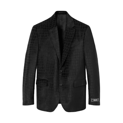 Versace SS24 Croc-Embossed Single-Breasted Blazer Jacket Obsidian Black 1012377-1A08922-1B000