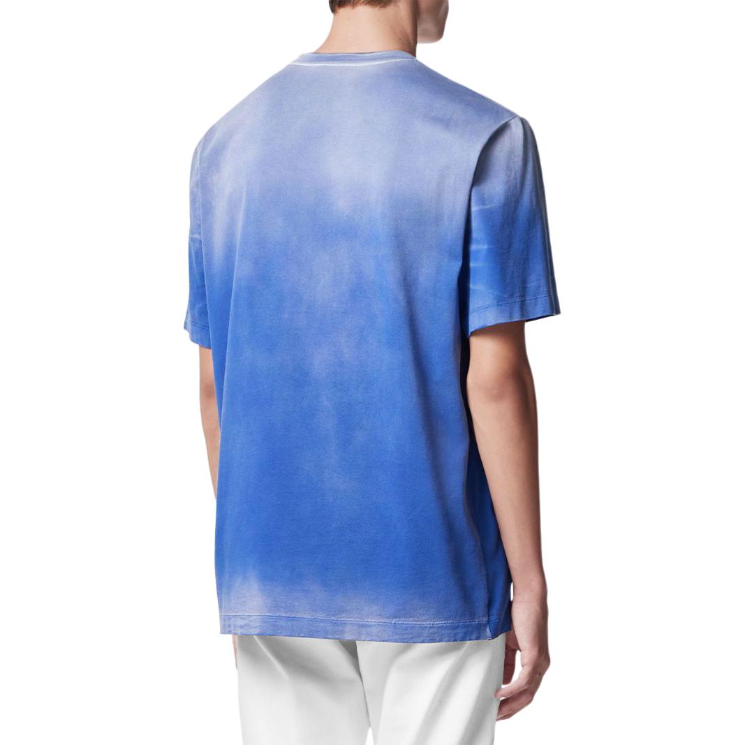 Shop ヴェルサーチ SS24 グラデーションロゴプリント クルーネックTシャツ ネイビーブルー 1013302-1A09864-1UI10