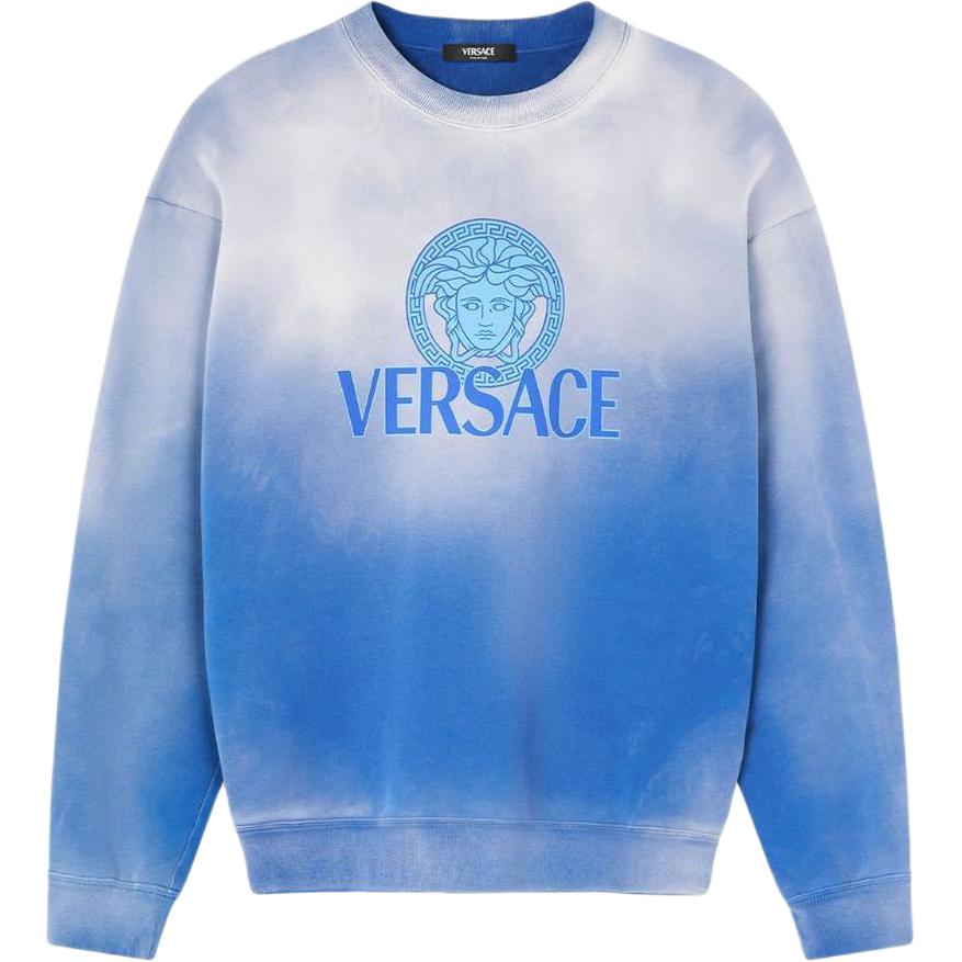 Versace SS24 Gradient Logo Print Crewneck Long Sleeve Sweatshirt Blue 1013969-1A09921-1UI10
