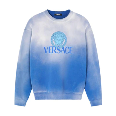 Versace SS24 Gradient Logo Print Crewneck Long Sleeve Sweatshirt Blue 1013969-1A09921-1UI10