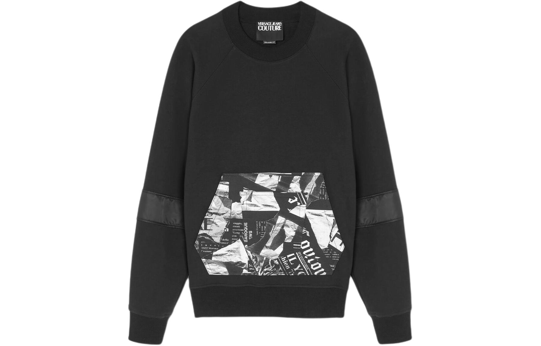 Versace SS24 Letter Print Side Slit Crewneck Sweatshirt Black Mens E76GAI330-EF0010-E899