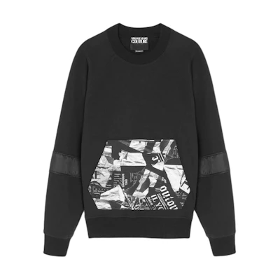 Versace SS24 Letter Print Side Slit Crewneck Sweatshirt Black Mens E76GAI330-EF0010-E899