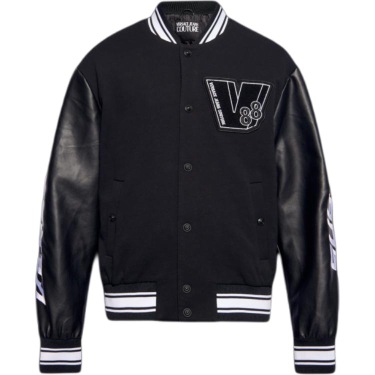 Versace SS24 Logo Embroidered Ribbed Bomber Jacket Black 76GAS424-CND03-899