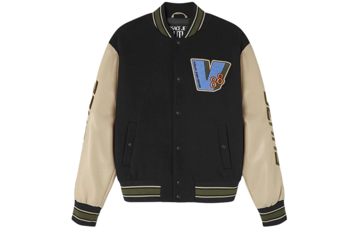 Versace SS24 Logo Patch Single-Breasted Aviator Jacket Beige E76GAS424-ECND03-E750