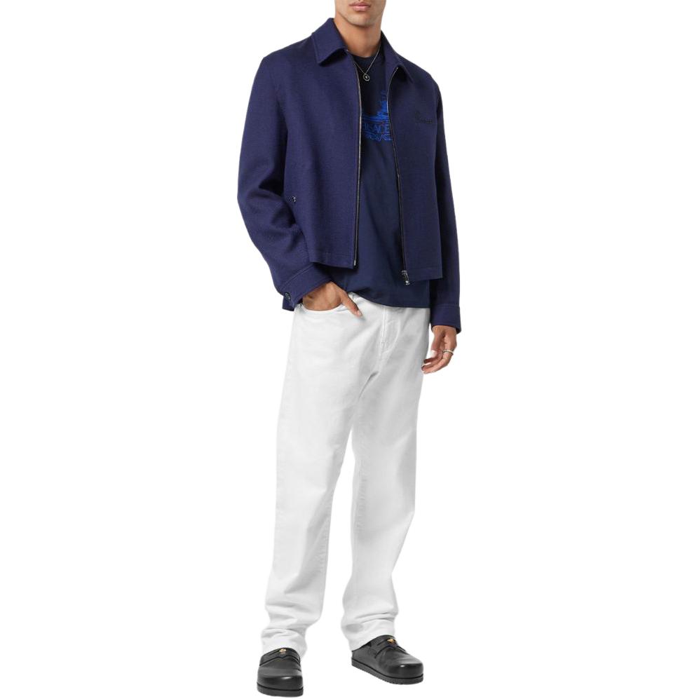 Lookbook VERSACE SS24 Logo Print Navy Blue Casual Crewneck T-Shirt for Men. 1013302-1A09867-1UI20