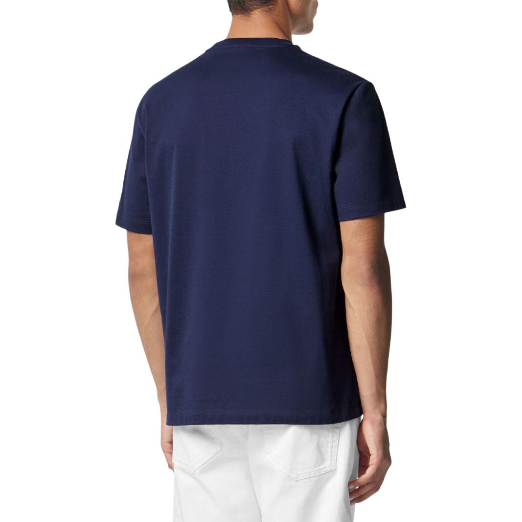 Shop VERSACE SS24 Logo Print Navy Blue Casual Crewneck T-Shirt for Men. 1013302-1A09867-1UI20