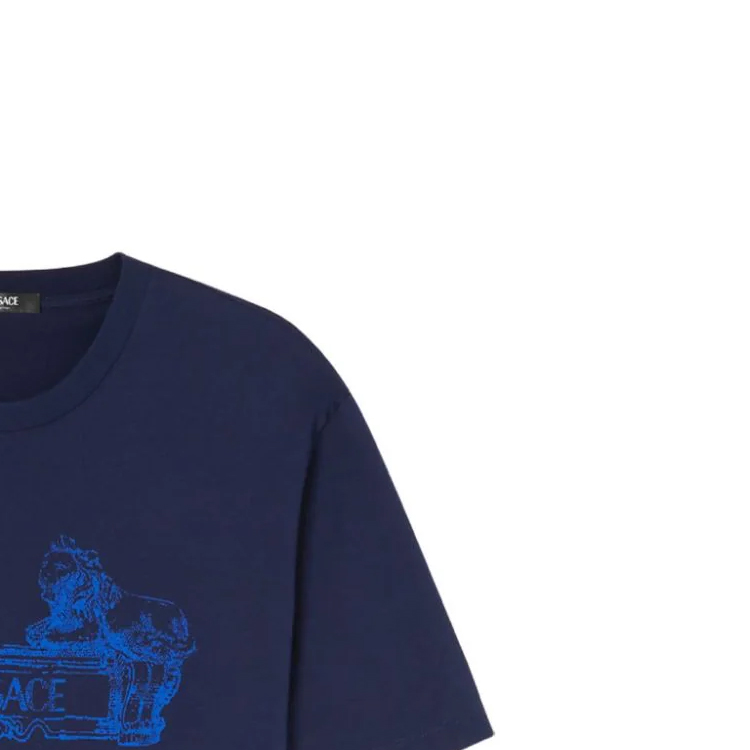 Purchase VERSACE SS24 Logo Print Navy Blue Casual Crewneck T-Shirt for Men. 1013302-1A09867-1UI20