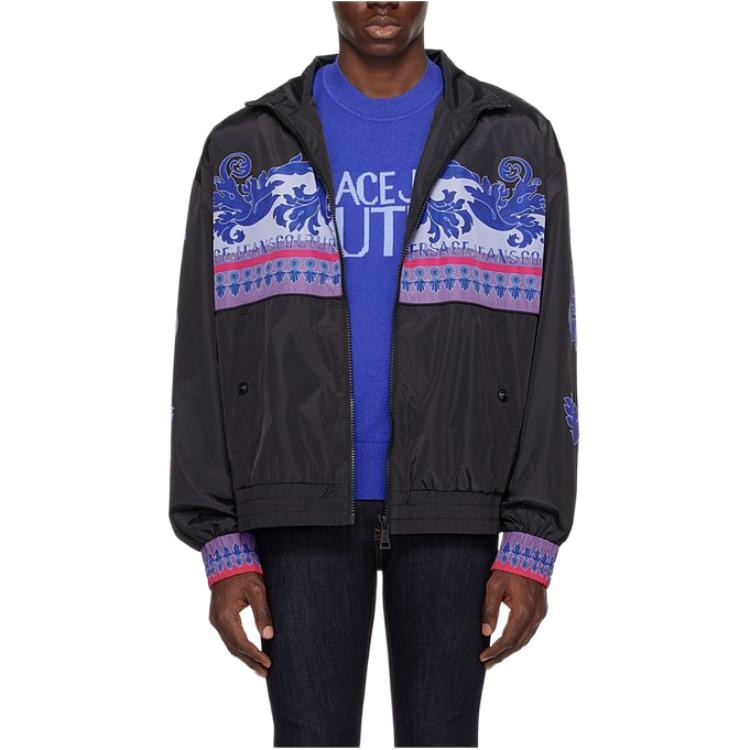 Versace SS24 Logo Print Zip-Up Collared Jacket Black Fashion E76GAS411-ECQS87-E205