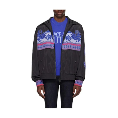 Versace SS24 Logo Print Zip-Up Collared Jacket Black Fashion E76GAS411-ECQS87-E205