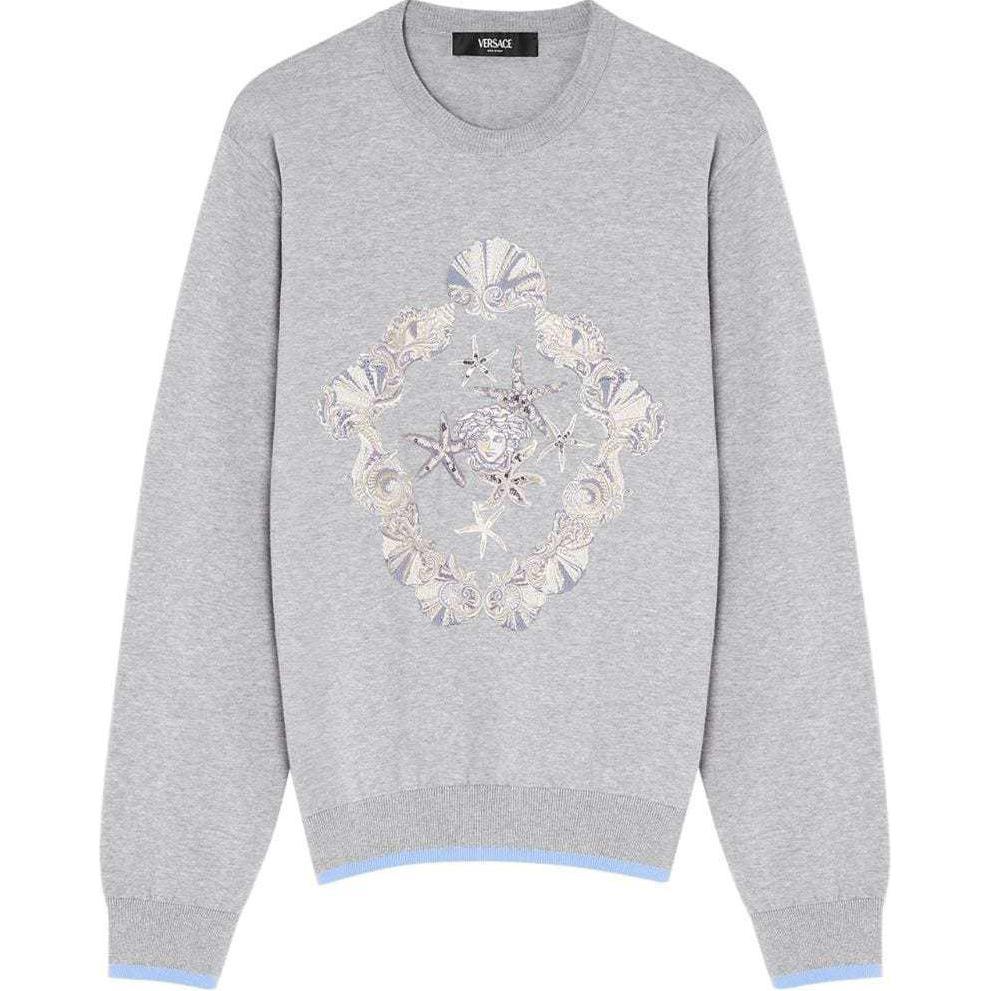 Versace SS24 Medusa Head Print Crewneck Pullover Sweatshirt Men Grey 1016061-1A11261-1E100