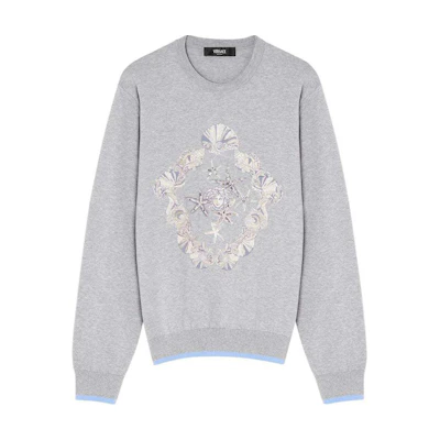 Versace SS24 Medusa Head Print Crewneck Pullover Sweatshirt Men Grey 1016061-1A11261-1E100