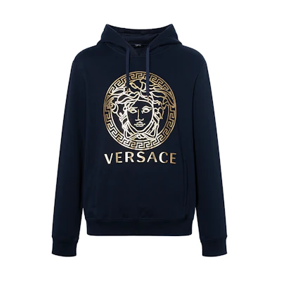 Versace SS24 Medusa Letter Print Navy Hoodie Long Sleeve A89514S-A234889-2U500