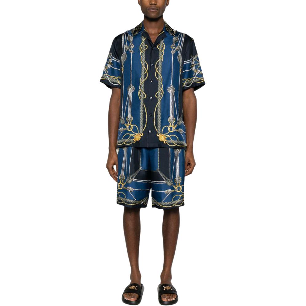 Lookbook 范思哲 SS24 海洋印花蓝色中腰宽松男士短裤 1002476-1A09762-5U170