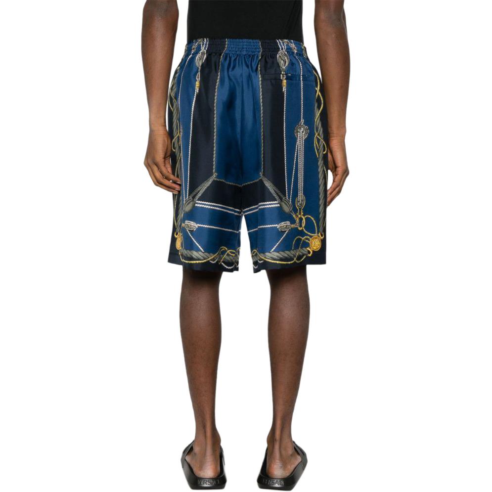 Shop 范思哲 SS24 海洋印花蓝色中腰宽松男士短裤 1002476-1A09762-5U170