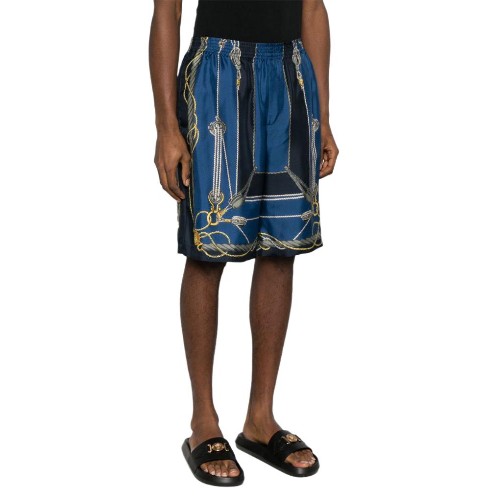Purchase 范思哲 SS24 海洋印花蓝色中腰宽松男士短裤 1002476-1A09762-5U170