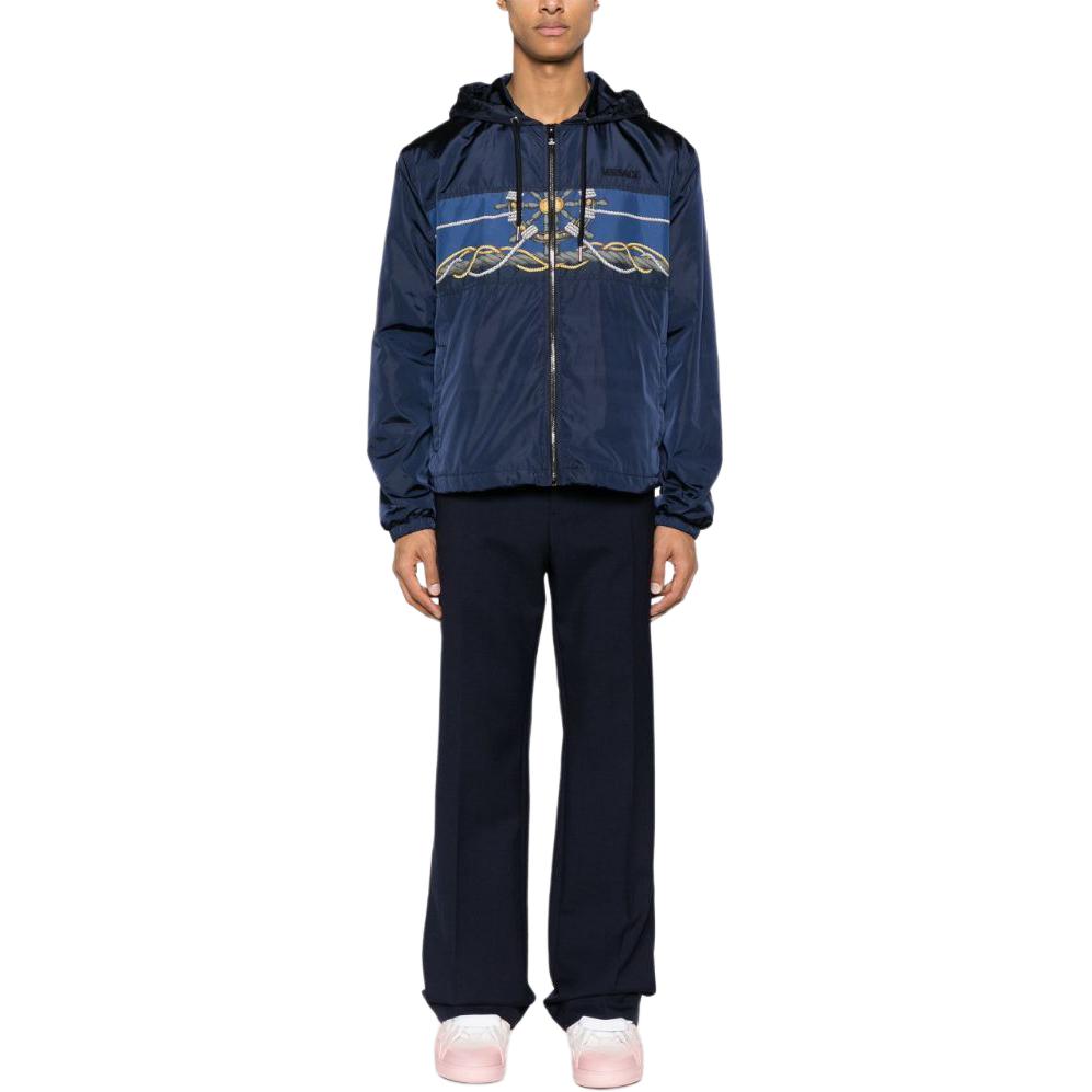 VERSACE SS24 Navy Blue Letter Wheel Print Hooded Zip-Up Loose Jacket for Men 1013939-1A09842-5U170 圖 3
