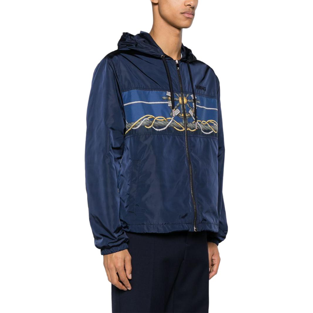 VERSACE SS24 Navy Blue Letter Wheel Print Hooded Zip-Up Loose Jacket for Men 1013939-1A09842-5U170 圖 5