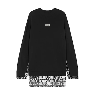 Versace SS24 Patchwork Logo Print Loose Fit Black Long-Sleeve Sweatshirt Men E77GAI350-EF0002-E899