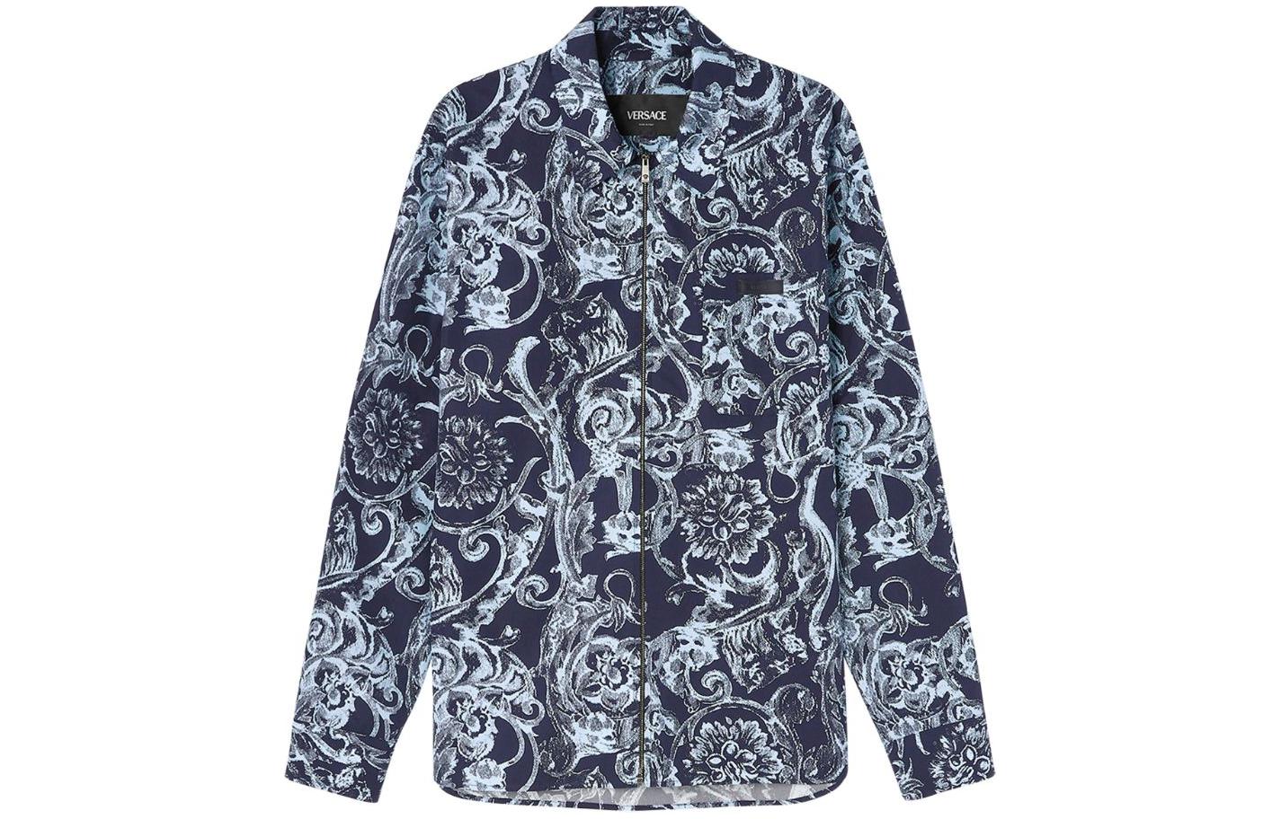 Versace SS24 Pattern Full-Print Zip Long-Sleeve Jacket Navy Blue 1013272-1A09464-5U970